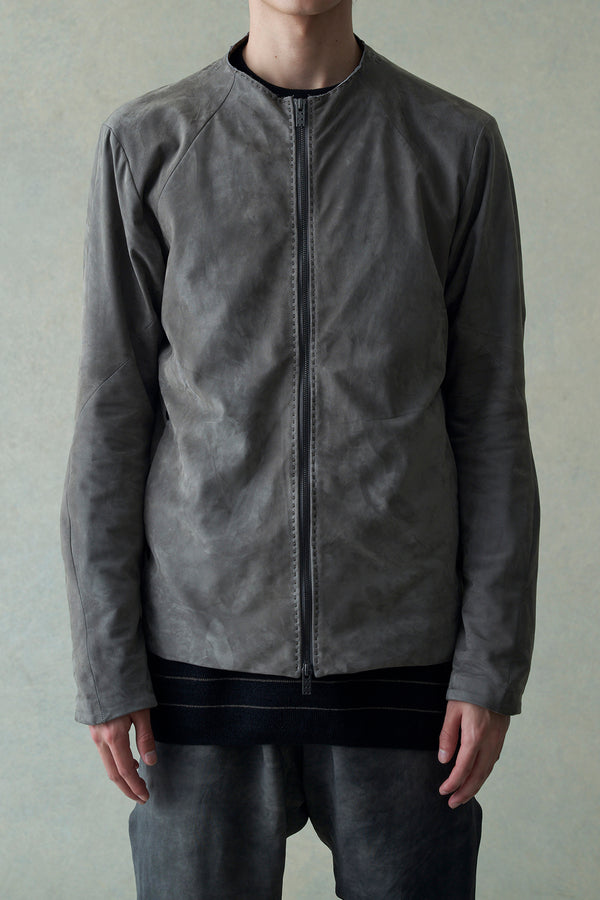 DEVOA 24 spring and summer round neck zipper calfskin jacket LEF-USCN slate gray